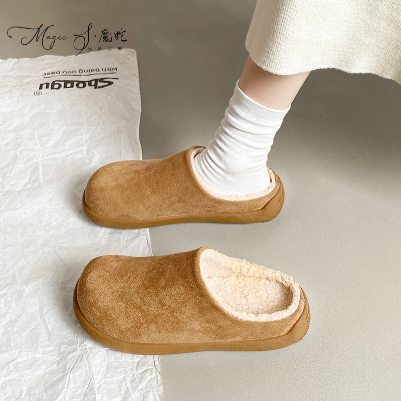 【万达撤柜】复古勃肯鞋女秋冬一脚蹬包头半拖鞋外穿小土豆加绒棉拖
