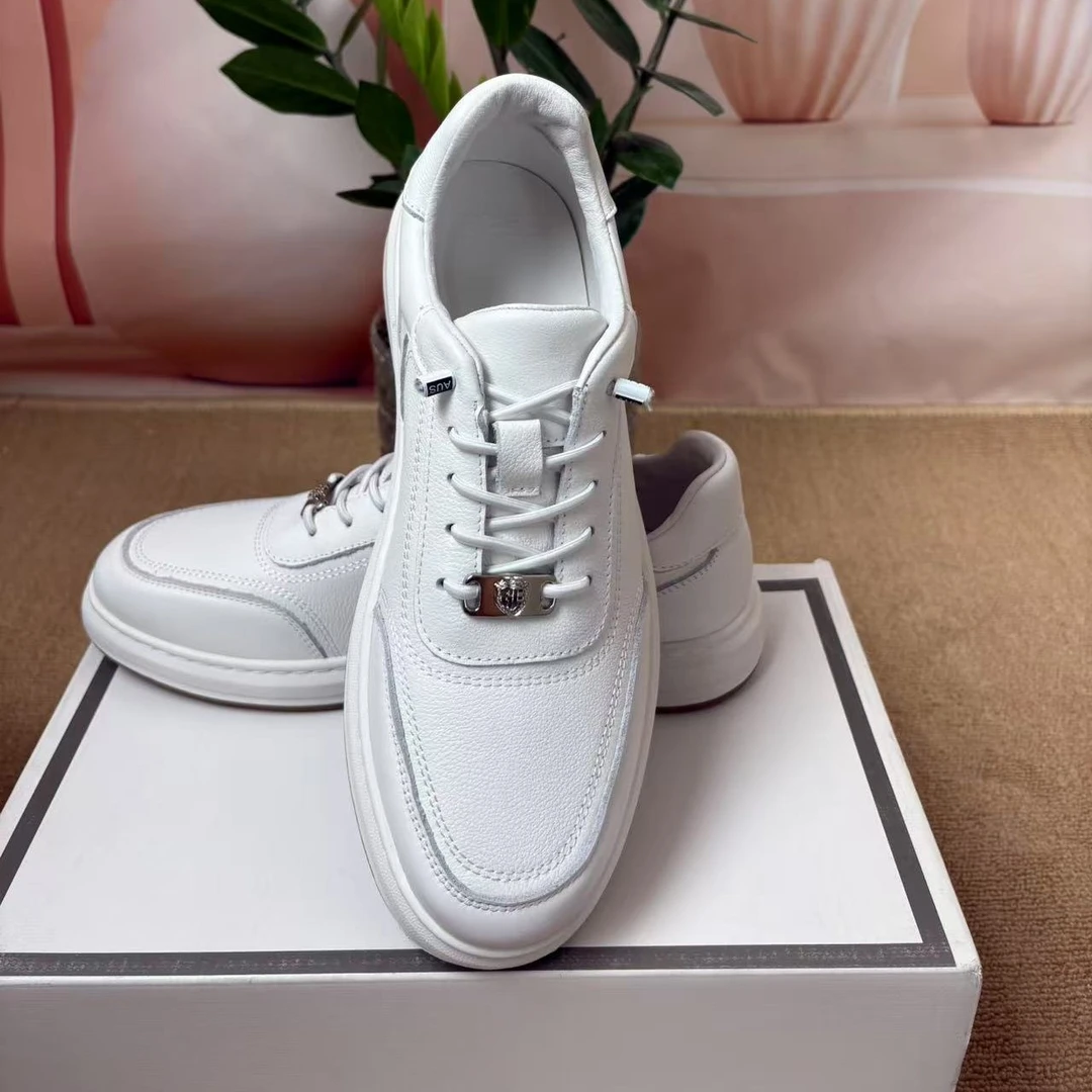 【免系带】软头层牛皮时尚简约百搭小白鞋男士板鞋松紧带懒人一脚蹬