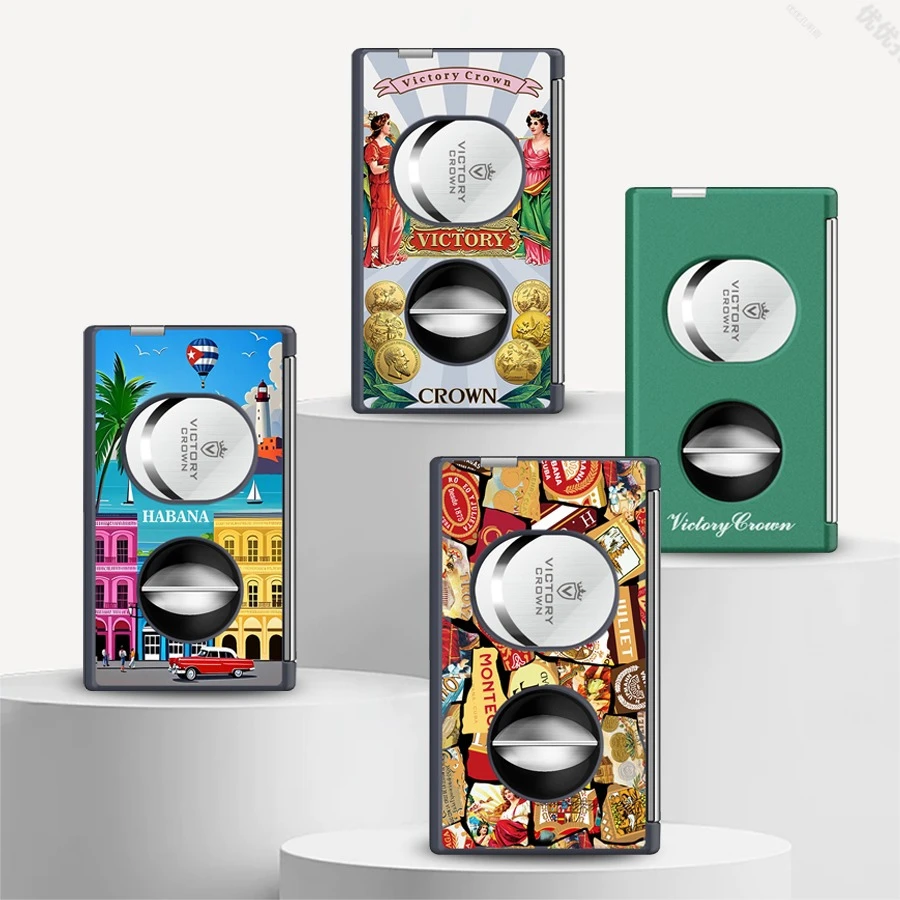 五合一纯金属多功能雪茄双剪刀平切口开孔器雪茄托架礼盒装配皮套