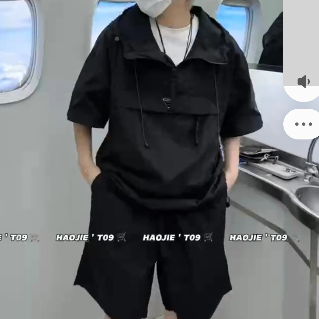 09男士夏季时尚套装连帽短袖短裤潮流薄款