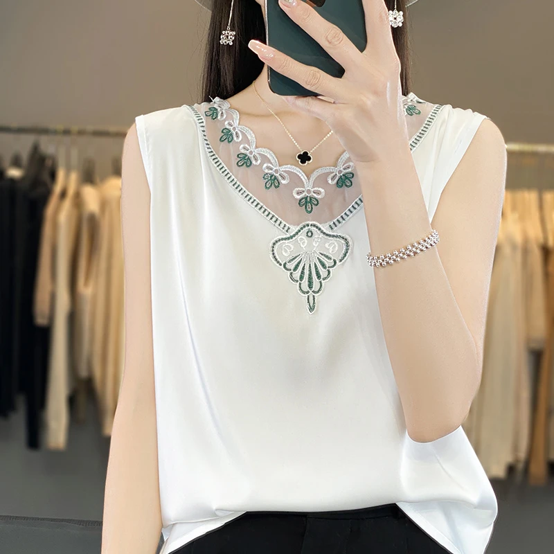 吊带女性感无袖上衣爆款宽松外穿别致西装内搭法式打底仿真丝背心