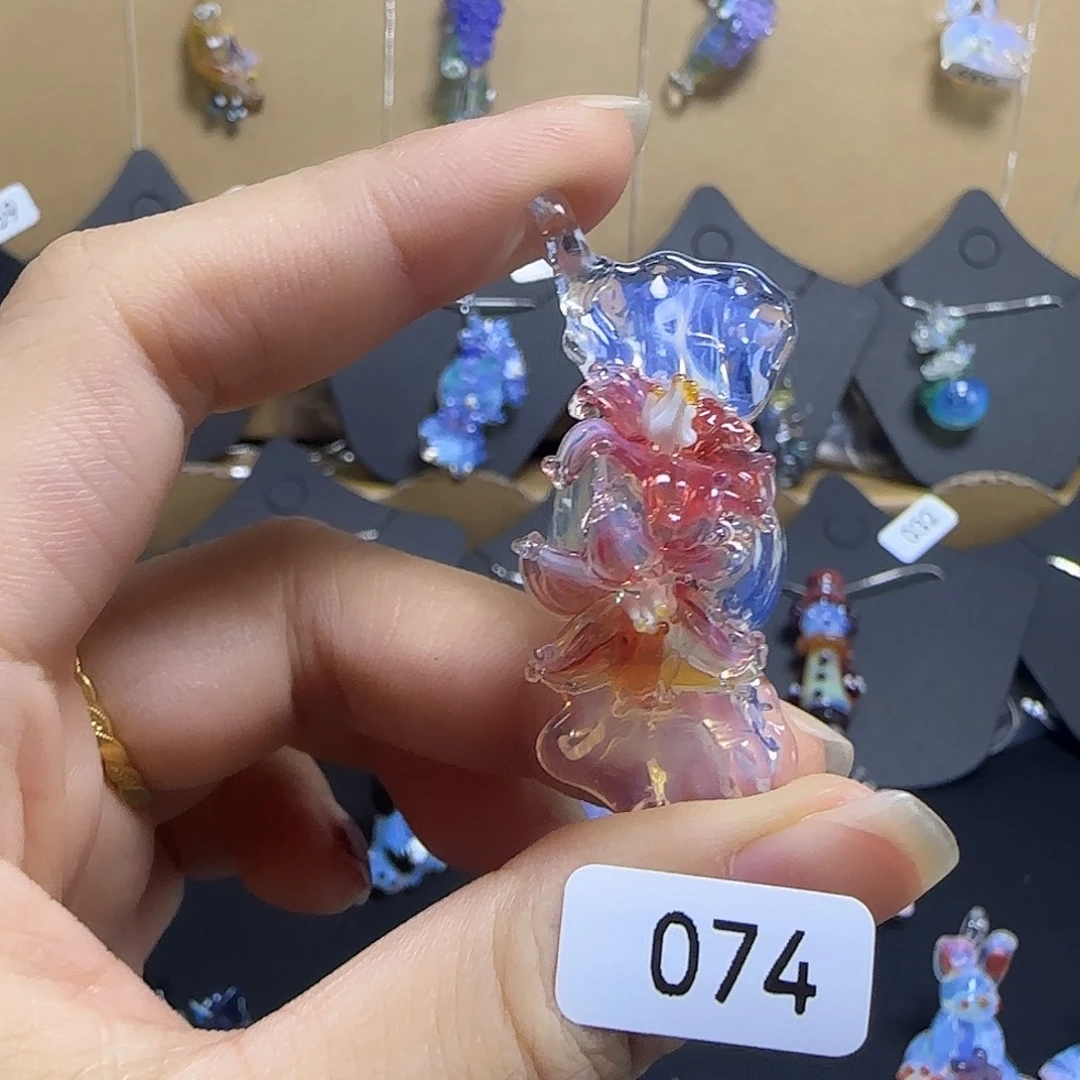 曲***饼玻璃颈饰空心吊坠灯工非遗