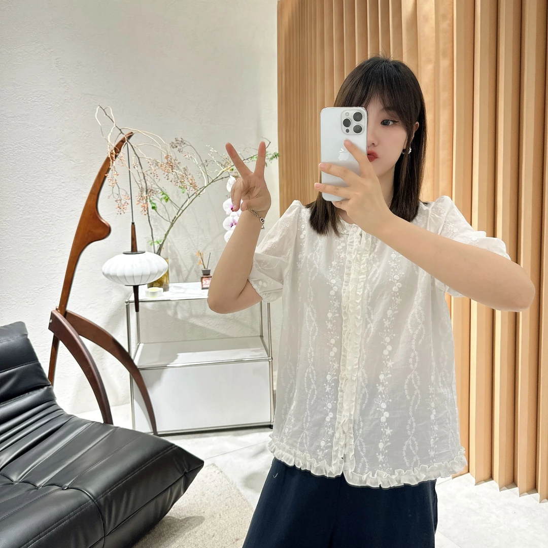 【褚培培自制】 “织物叙事诗”-100%棉-夏季气质法式刺绣提花小衫女