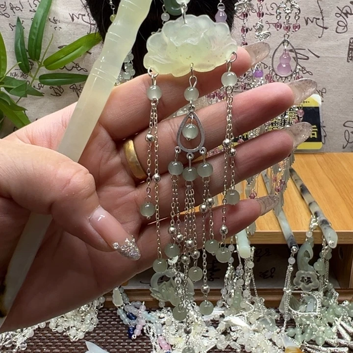 合金蛇纹石玉发饰