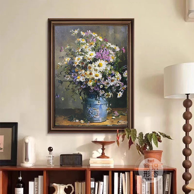 A87复古简美静物花卉油画美式怀旧玄关餐厅装饰画印象派