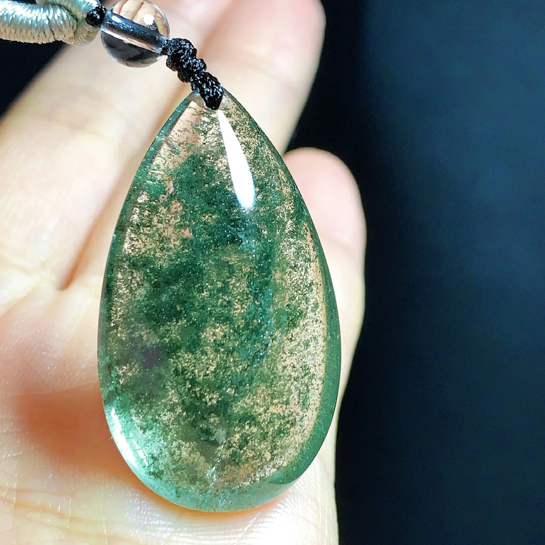 东海水晶天然绿幽灵水晶水滴吊坠毛衣链平安坠男女款聚宝盆饰品