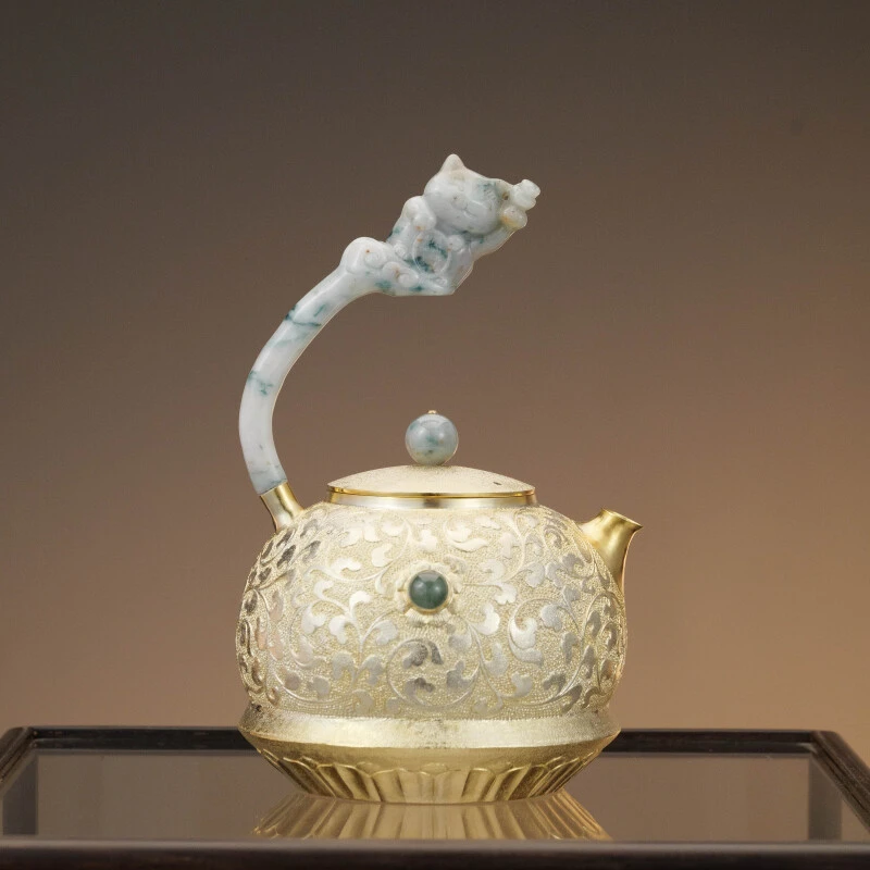 古悦悦翠系列 一喵生财 纯手工錾刻家用泡茶壶约480CC