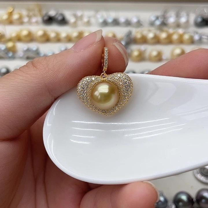银S925镶嵌海水珍珠吊坠(不含链)