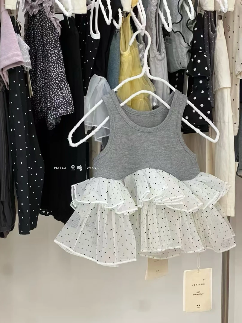 【甜小沅】25夏～女童拼接波点纱背心7129