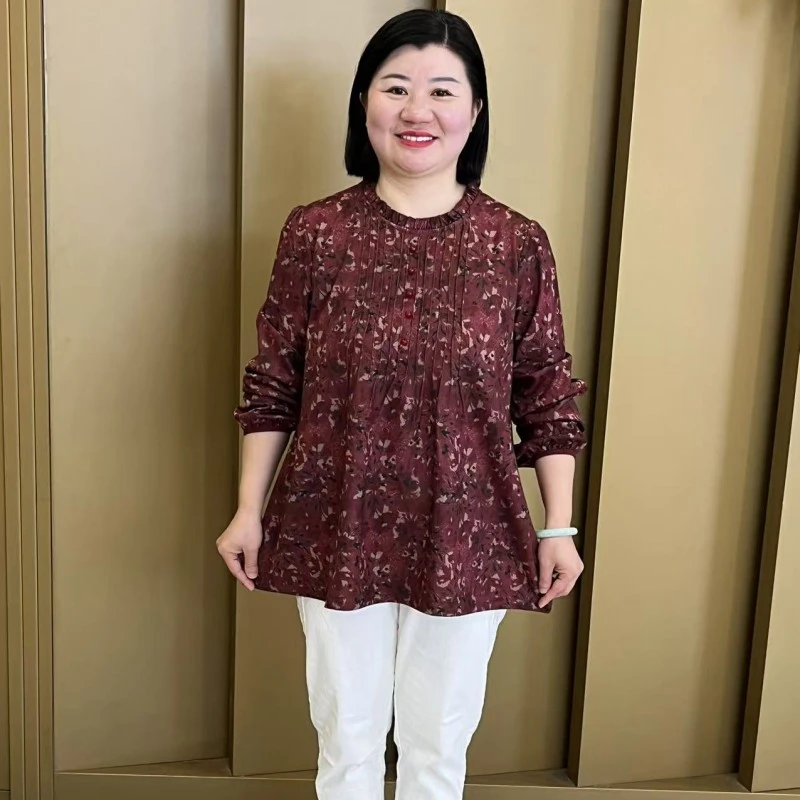 春季新款时尚洋气印花宽松遮肚子显瘦大码上衣