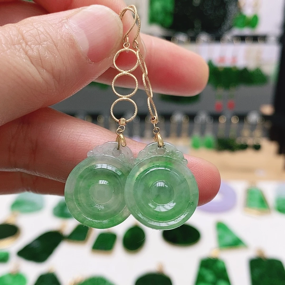 翡翠18K金镶嵌耳饰挂件