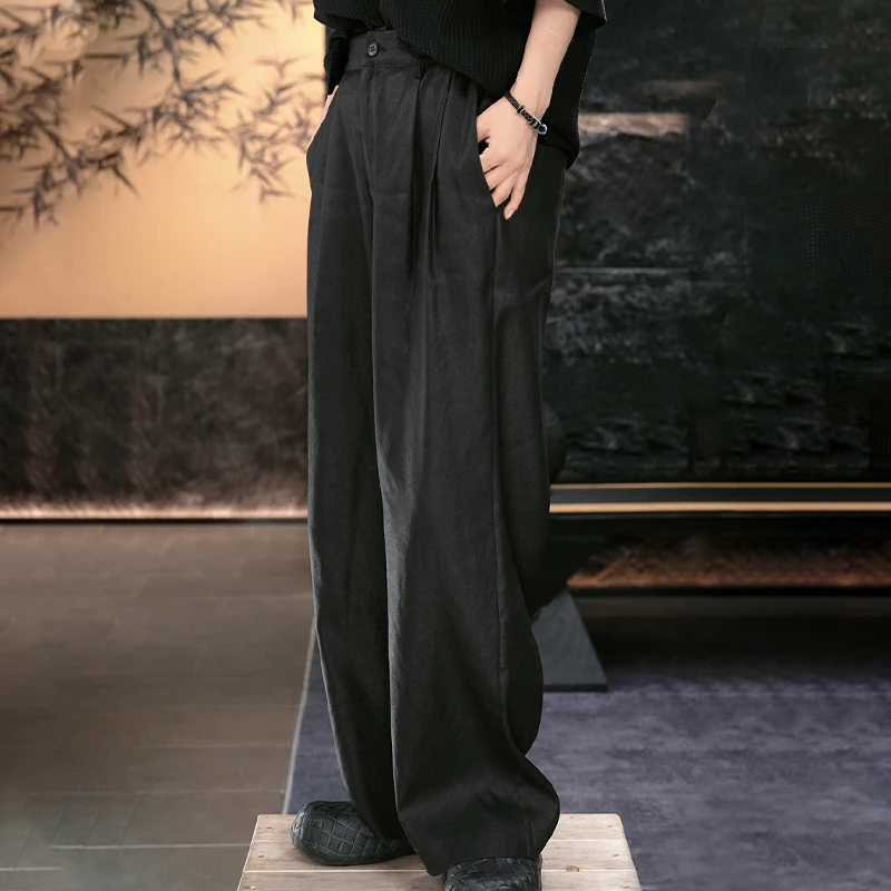 【再易】2025新款砾尘葡萄泥香云纱桑蚕丝男士直筒裤ZY0082K