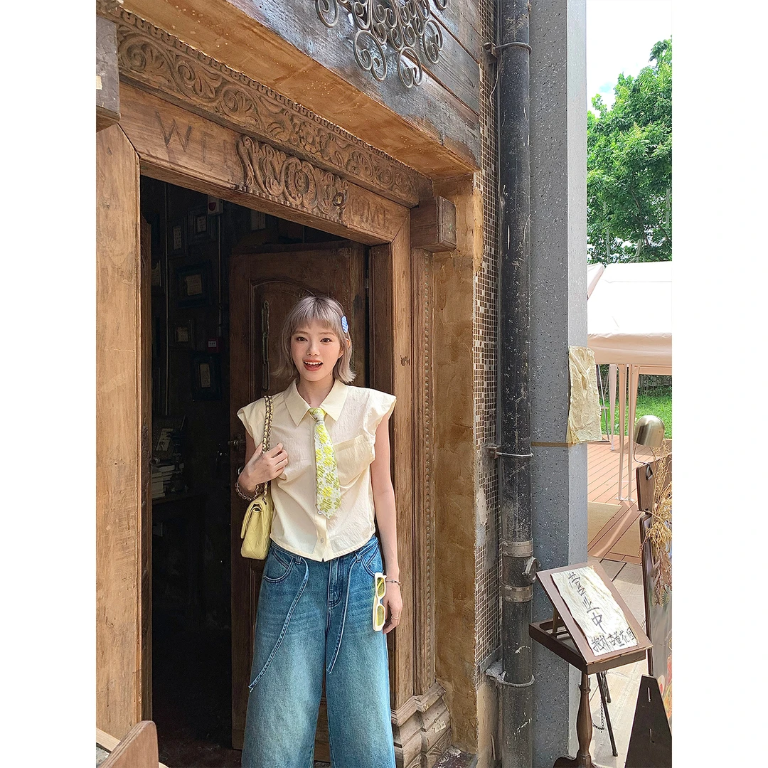 区区欧阳天丝泡泡衬衫女夏季新款轻薄宽松短袖衬衣设计感小众上衣