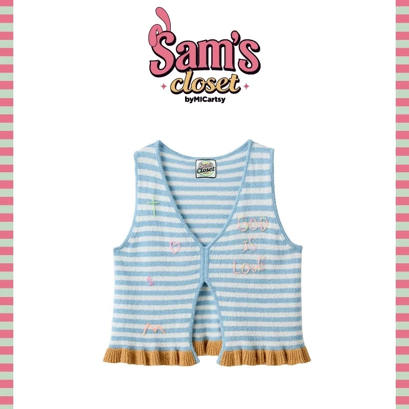 【茉舍】MICartsy 新款蓝白条纹手工钉珠针织背心 SCPSM008-899