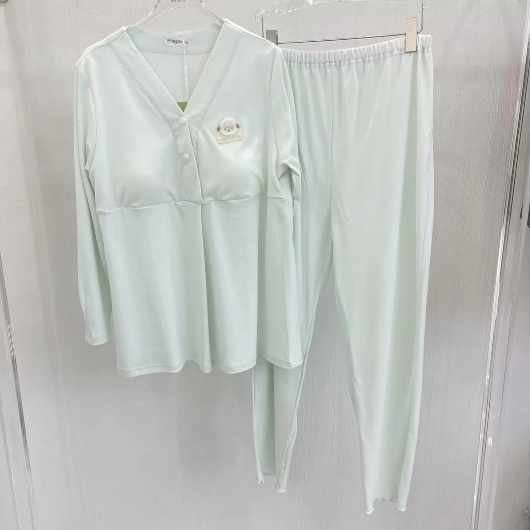 新款月子服春秋纯棉产后孕妇哺乳睡衣四季针织棉带胸垫待产家居服