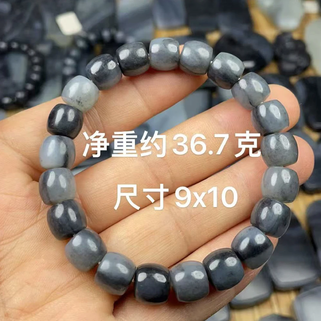 特价有轻微绵 天然和田玉籽 料青花意境直切9x10时尚转运手链手串