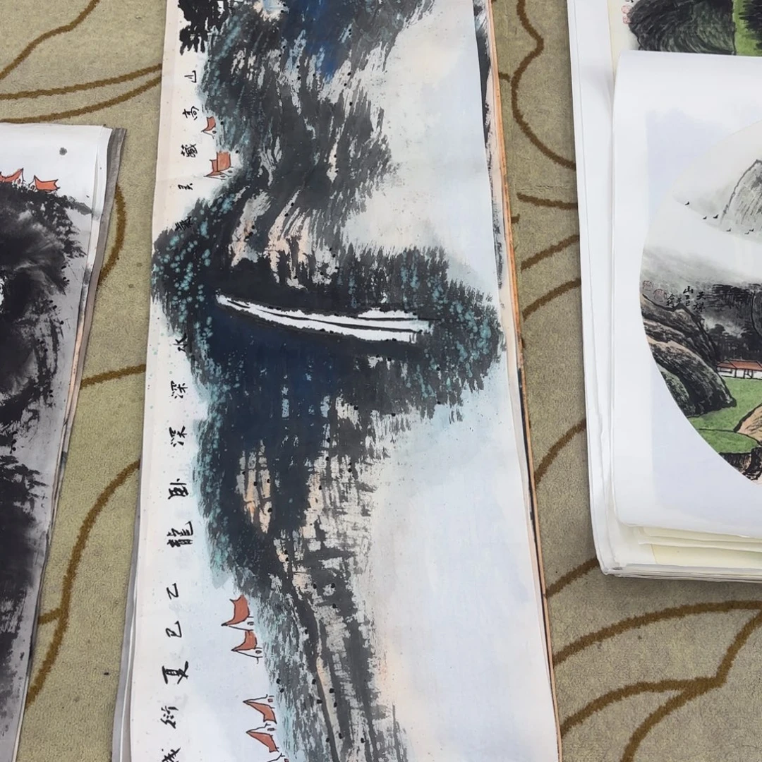 国画冯衍成六尺对开童