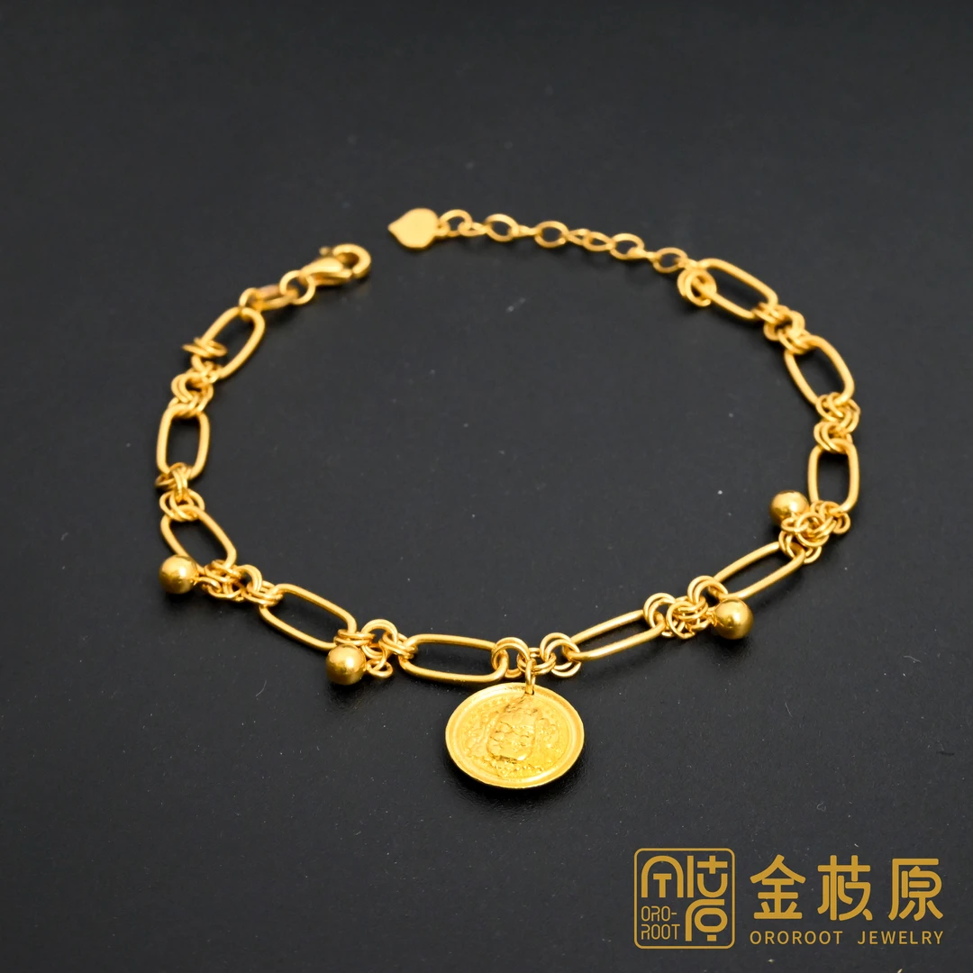 【金枝原】足金999 黄财神手链