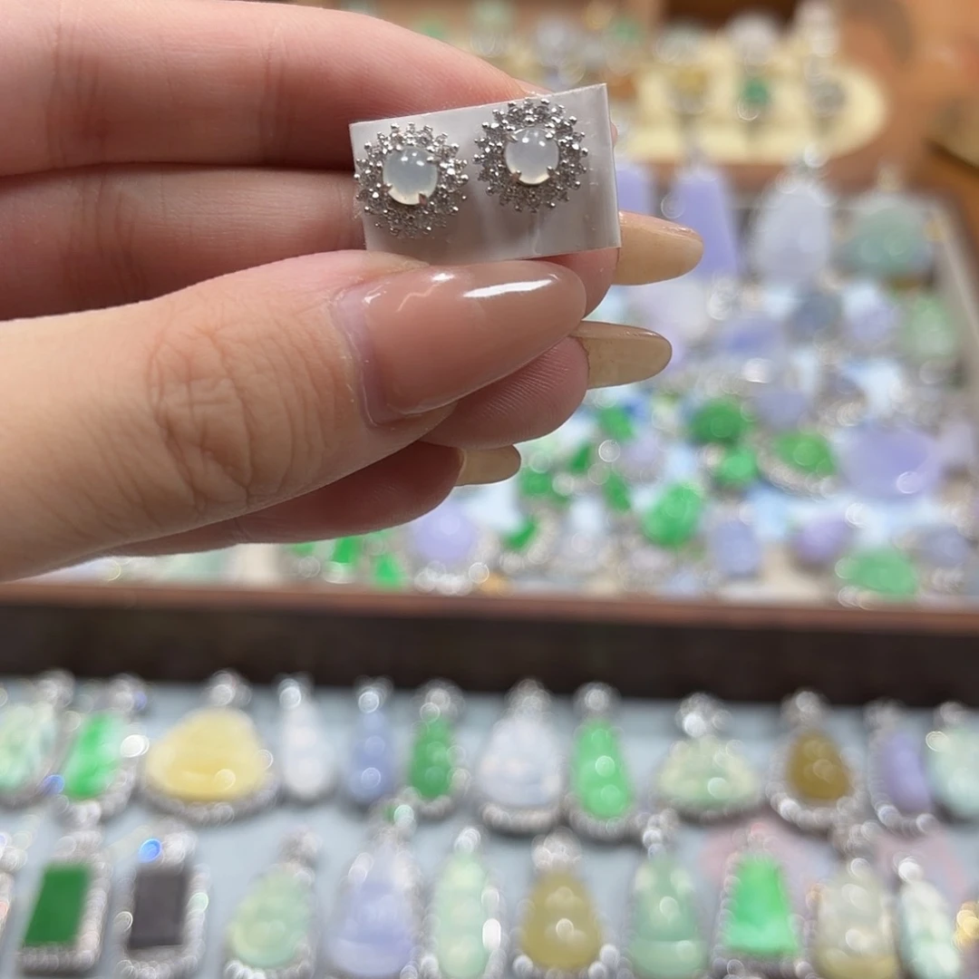 翡翠银S925镶嵌耳钉