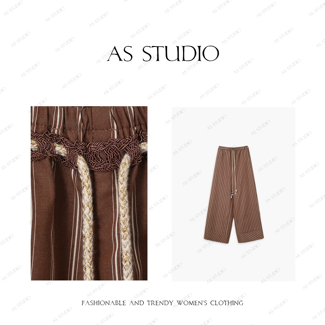 【AS桑榆】25新气质显瘦百搭条纹港风阔腿裤AS25CKZ3933
