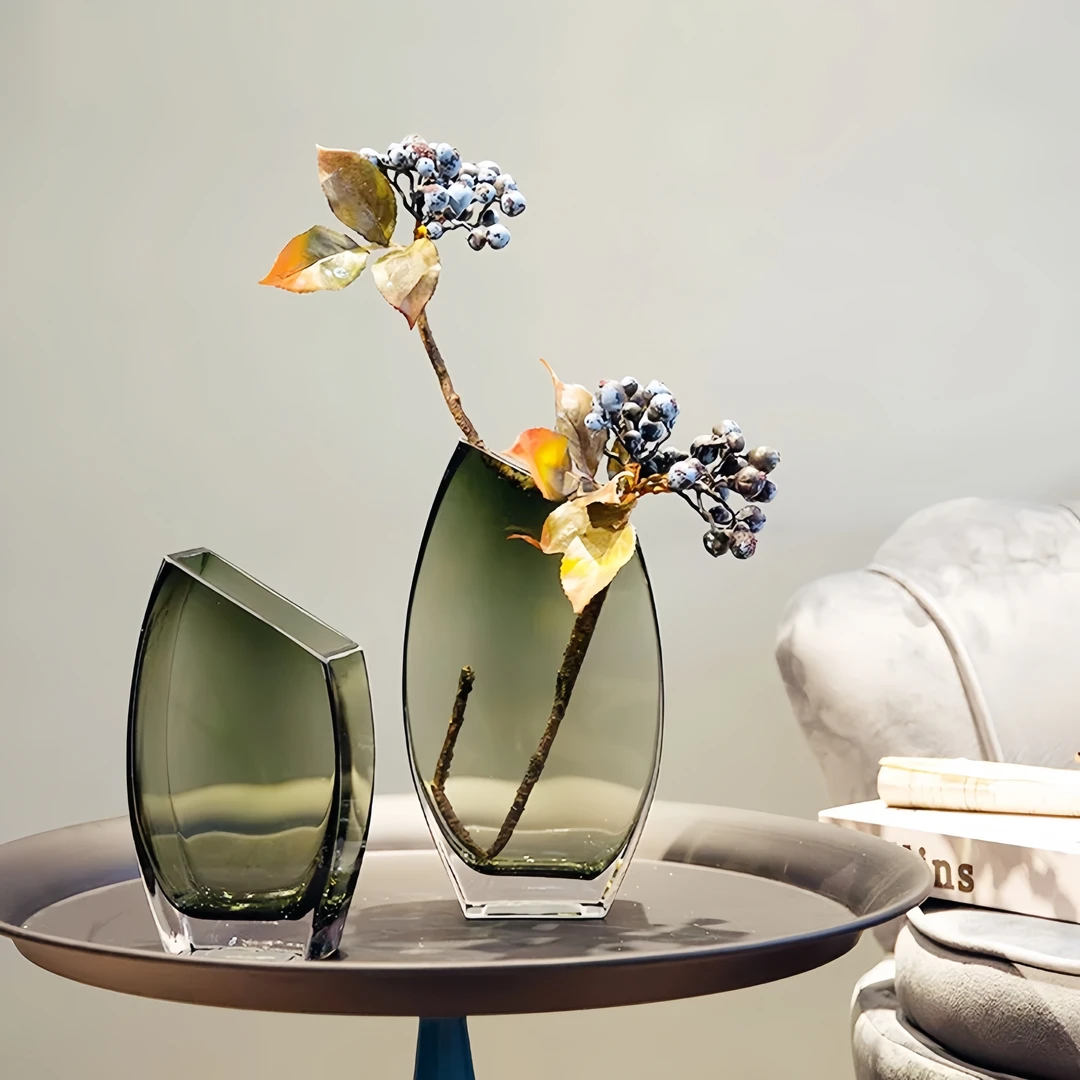 墨染帆船 |轻奢北欧简约创意斜口烟灰原色料加厚水晶玻璃花瓶