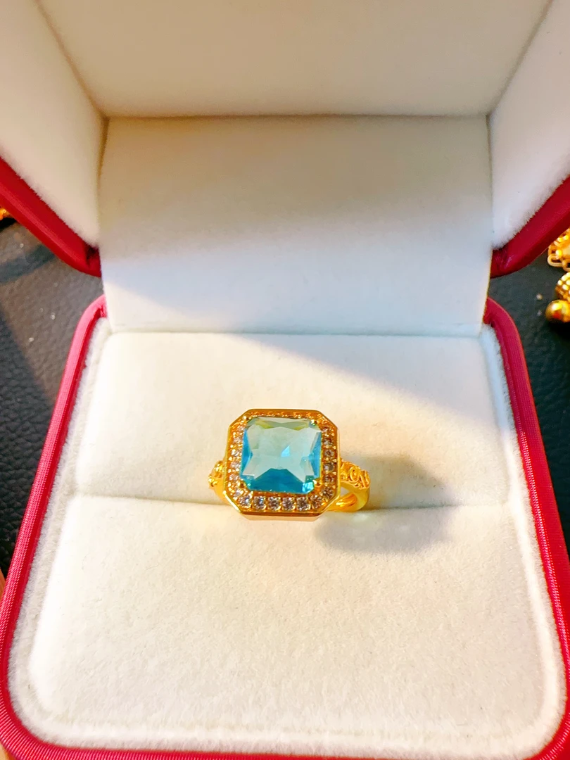 戒指 高定蓝水方糖戒指50152