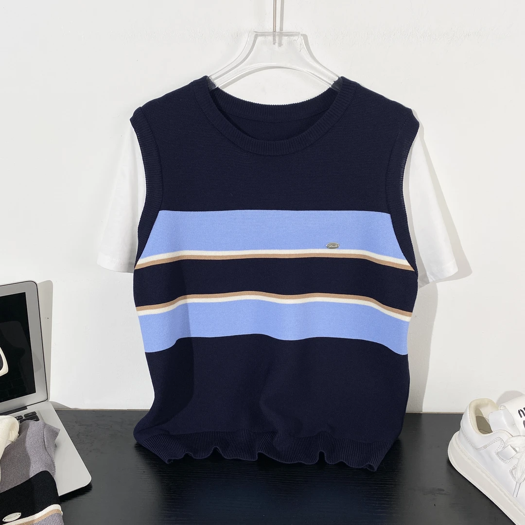 小韩日记【告白T恤】短袖针织拼接休闲夏季假两件套头百搭6695-1