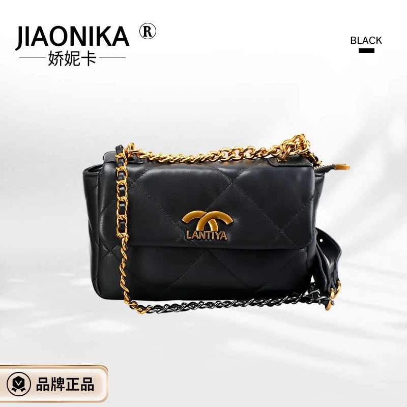 娇妮卡6186叶子黑色秋冬新款斜挎包单肩复古简约质感休闲