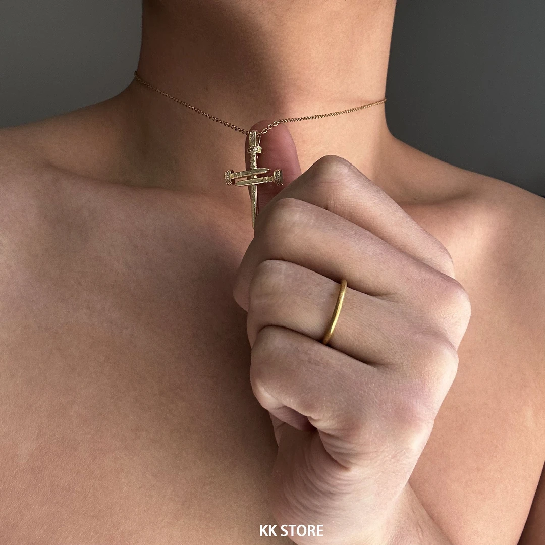 钛钢项链 美式钉子十字架项链男小众设计感简约个性不掉色锁骨链