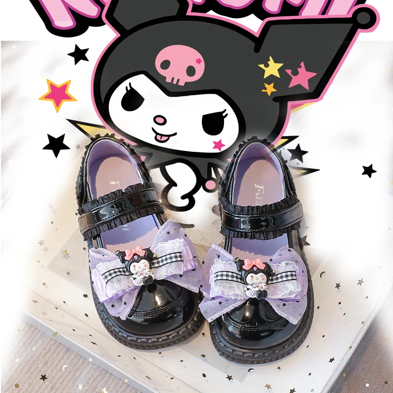 库洛米女童小皮鞋2025新款春季儿童软底公主鞋黑色演出礼服鞋宝宝