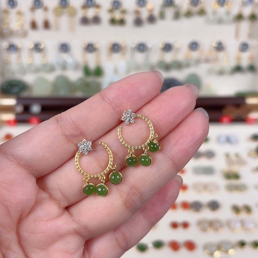 银S925镶嵌和田玉耳饰