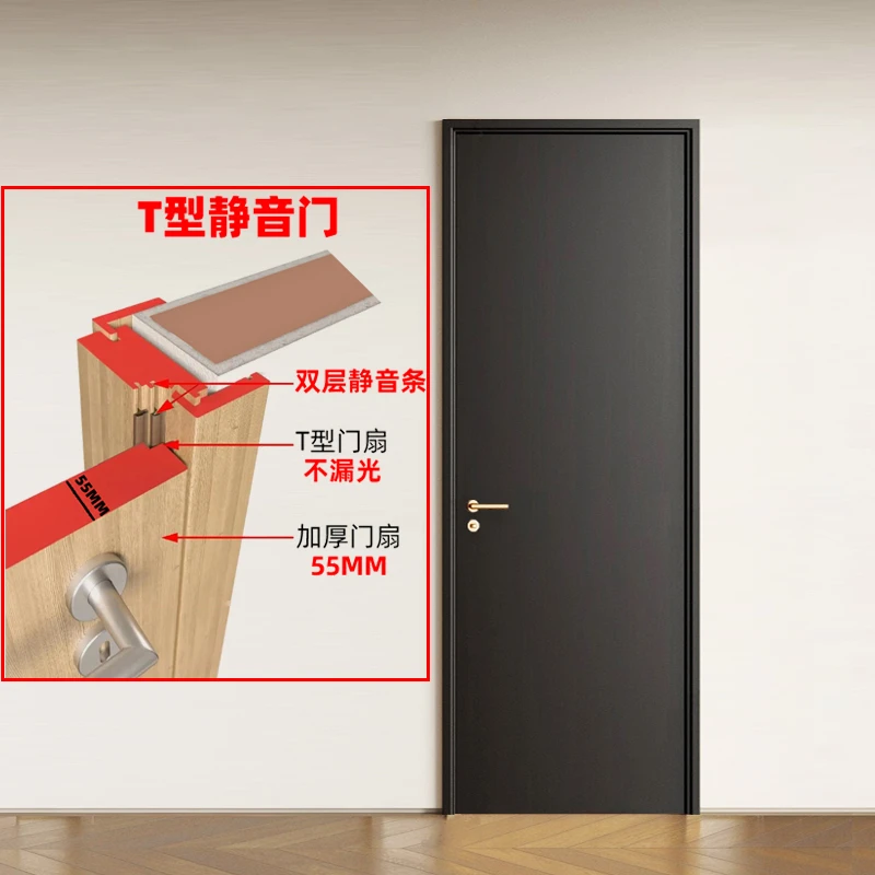 加厚双层静音门隔音木门实木复合烤漆门卧室门房间门室内门套装门