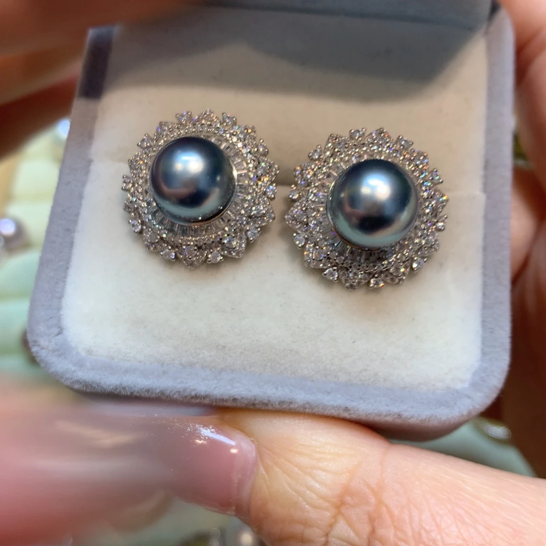 海水珍珠耳饰银S925镶嵌