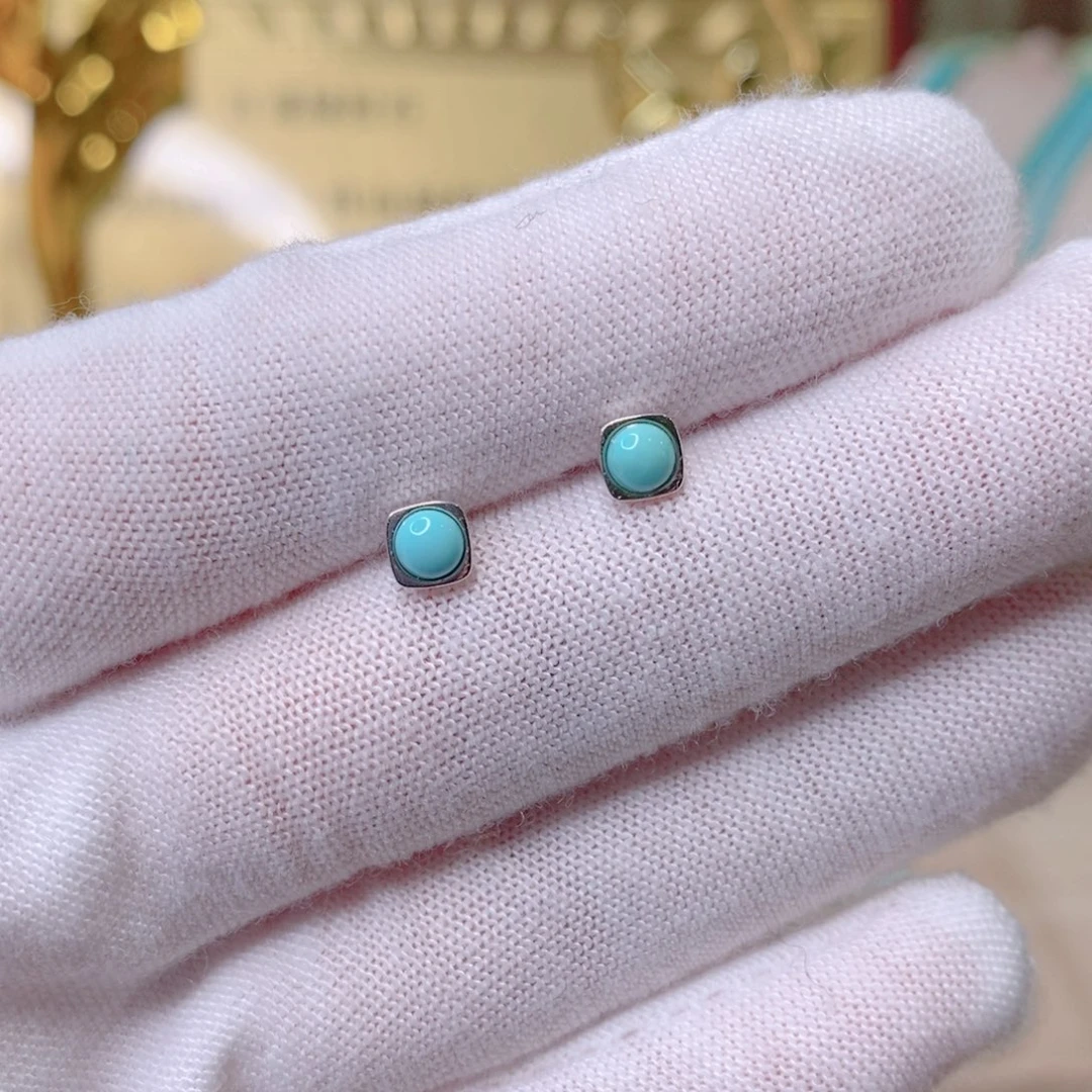 绿松石耳钉银S925镶嵌
