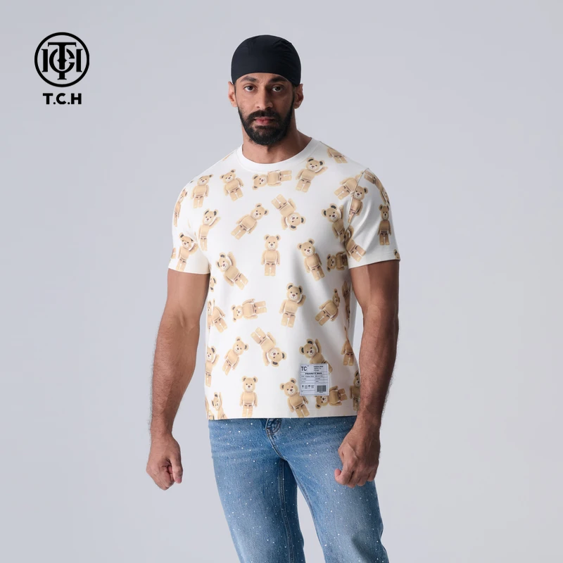 TCH 2025轻奢夏季新款烫钻印花短袖T恤上衣男女同款T72B106118