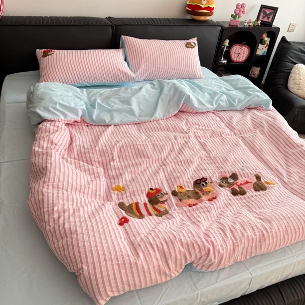 Linda｜嘻哈狗全棉色织水洗棉提花三件套四件套宿舍