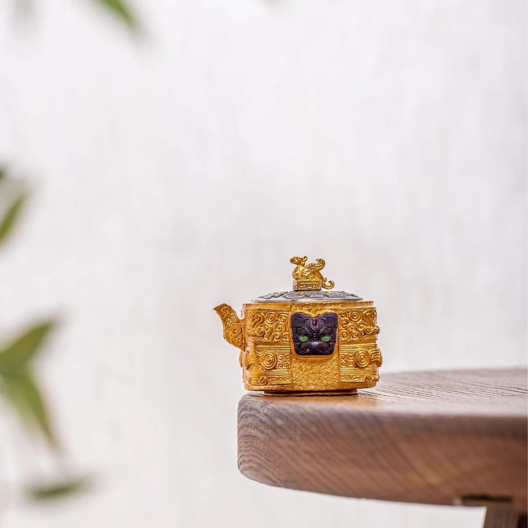 蜂鸟工坊 大师壶 三星堆兽钮镀金四方盖碗 SWA18141