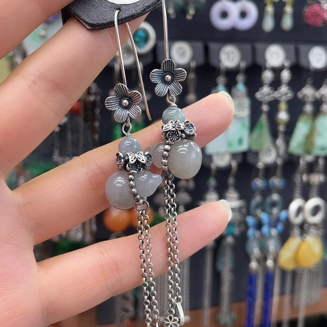 和田玉银S925镶嵌耳饰阿*552yhjhhhj