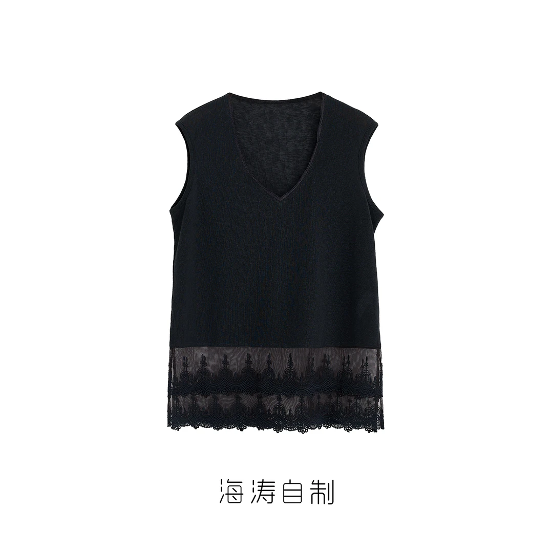 【海涛大叔】「十里夏」雨露麻蕾丝V领无袖背心