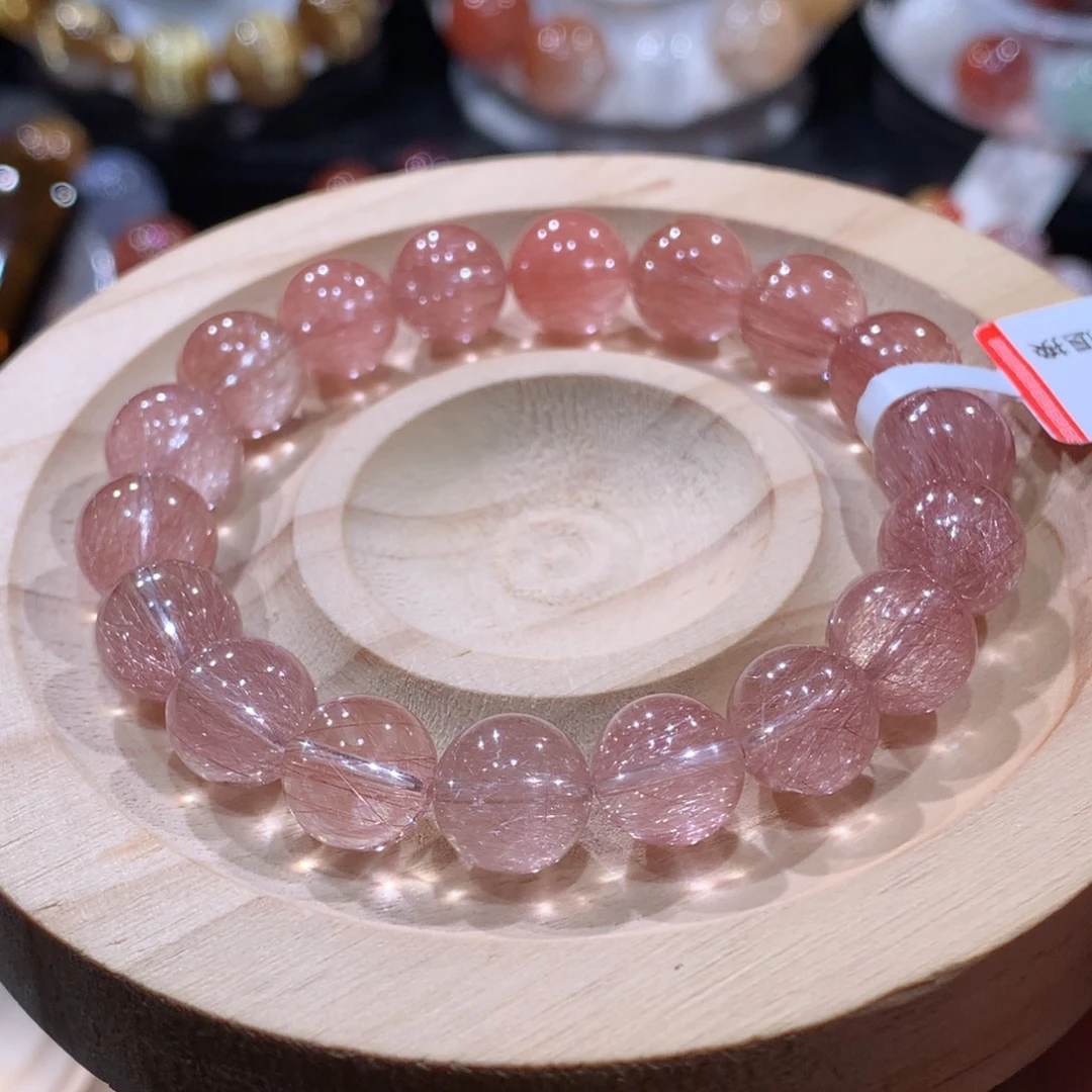未镶嵌水晶手链粉兔毛10mm