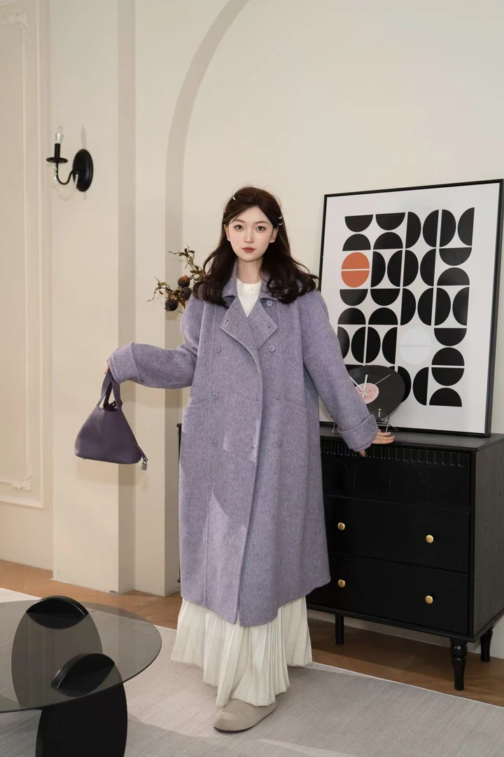 「雪媛王庭」新款双层加厚羊毛大衣韩版百搭休闲慵懒韩系穿搭25119