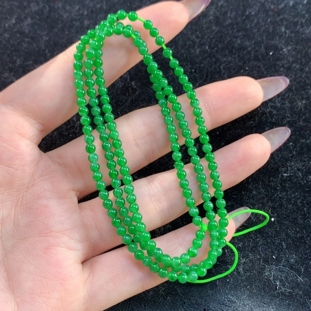 翡翠裸石卡3珠链项链