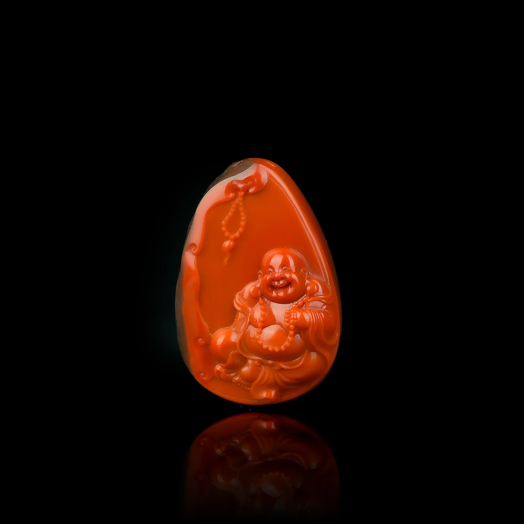 传世级 原矿南红柿锦红精工弥勒佛吊坠 42*27*14mm± H91703