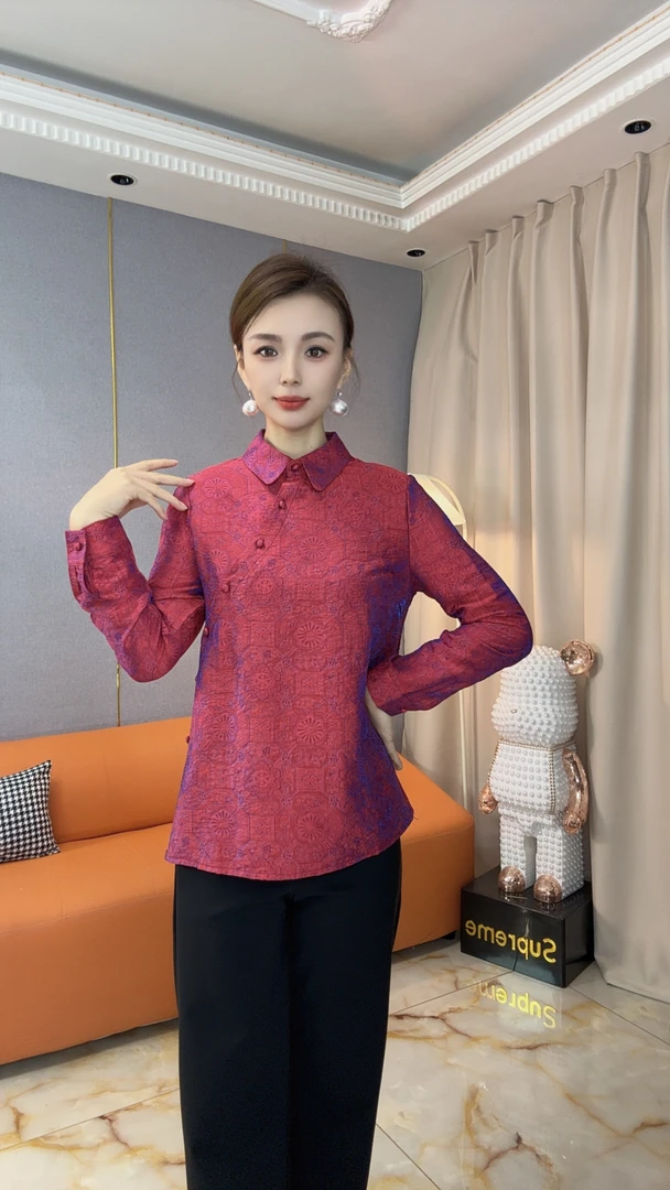 (流光锦)遮肉宽松显瘦斜襟国风时尚气质新中式女装衬衫Z7309