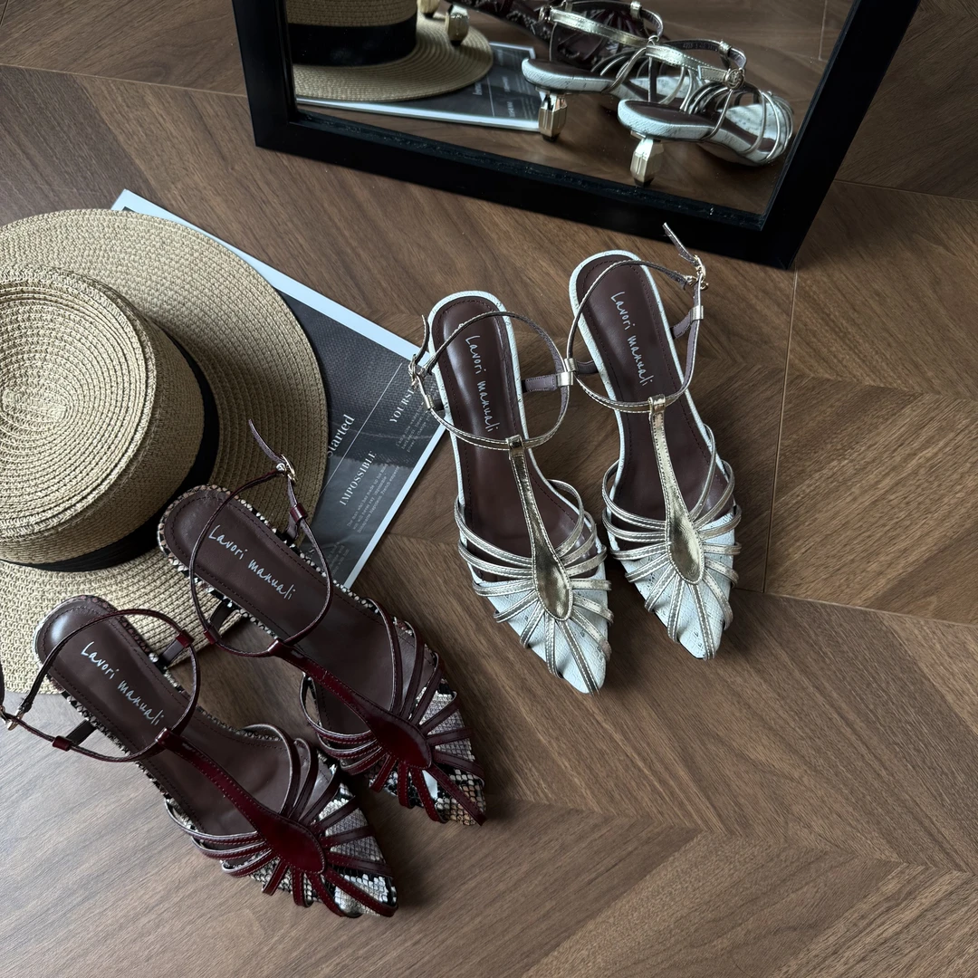 【鞋逅】~5厘米跟高镂空包头独家定制高跟凉鞋法式编织气质异形跟