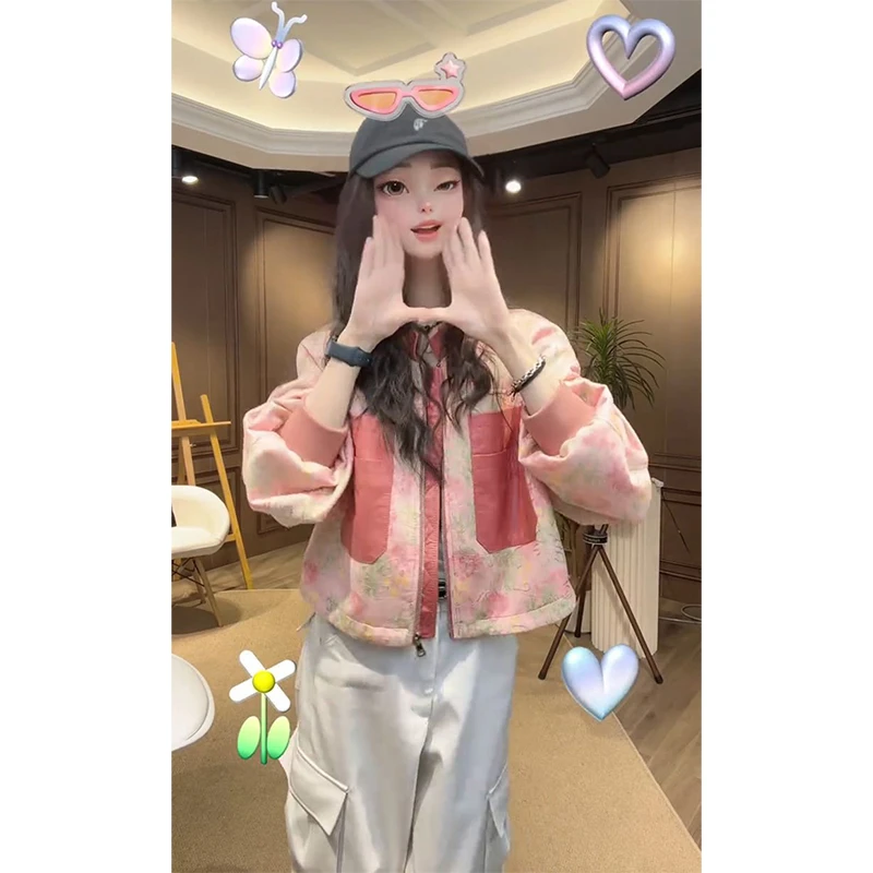 2025年洋气甜美时尚潮流设计感卡通图案拼色宽松百搭休闲外套女款