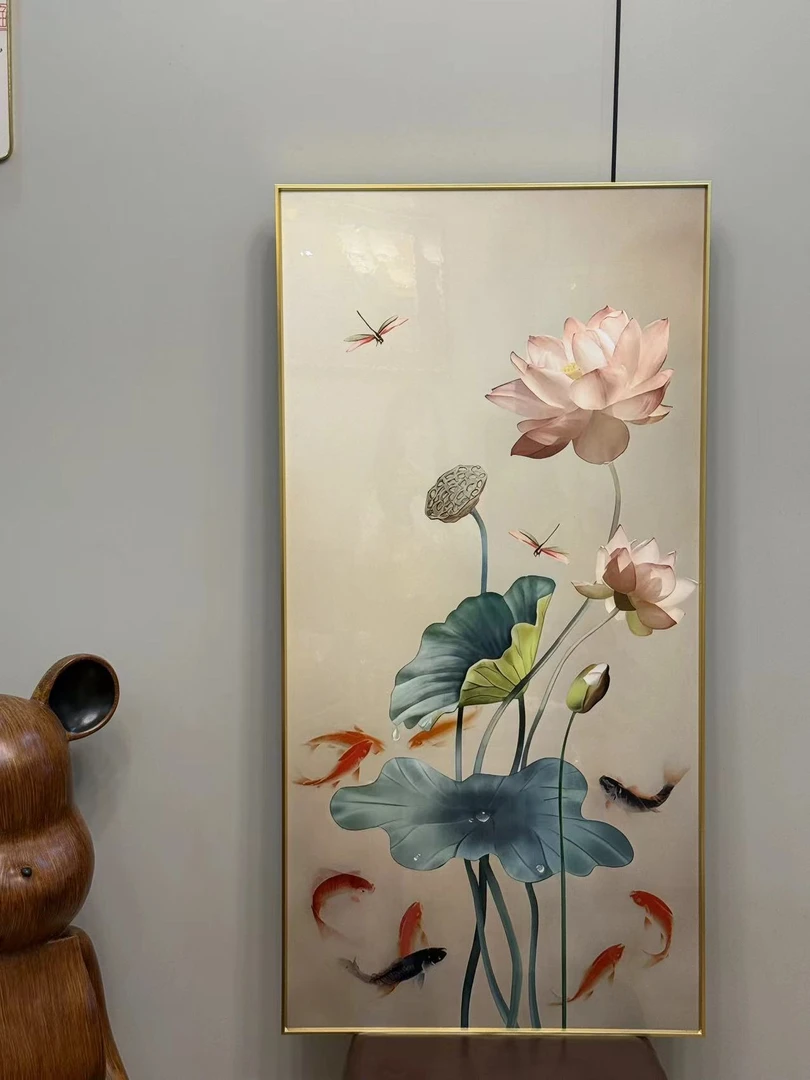 【凤晓文化】推荐款80*160 荷花九鱼图入户玄关装饰画