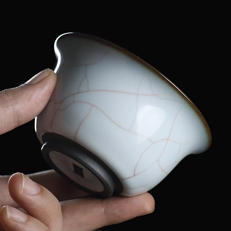 凝香阁 茶养开片铁胎月白汝窑大压手杯 家用陶瓷茶杯主人杯普洱杯