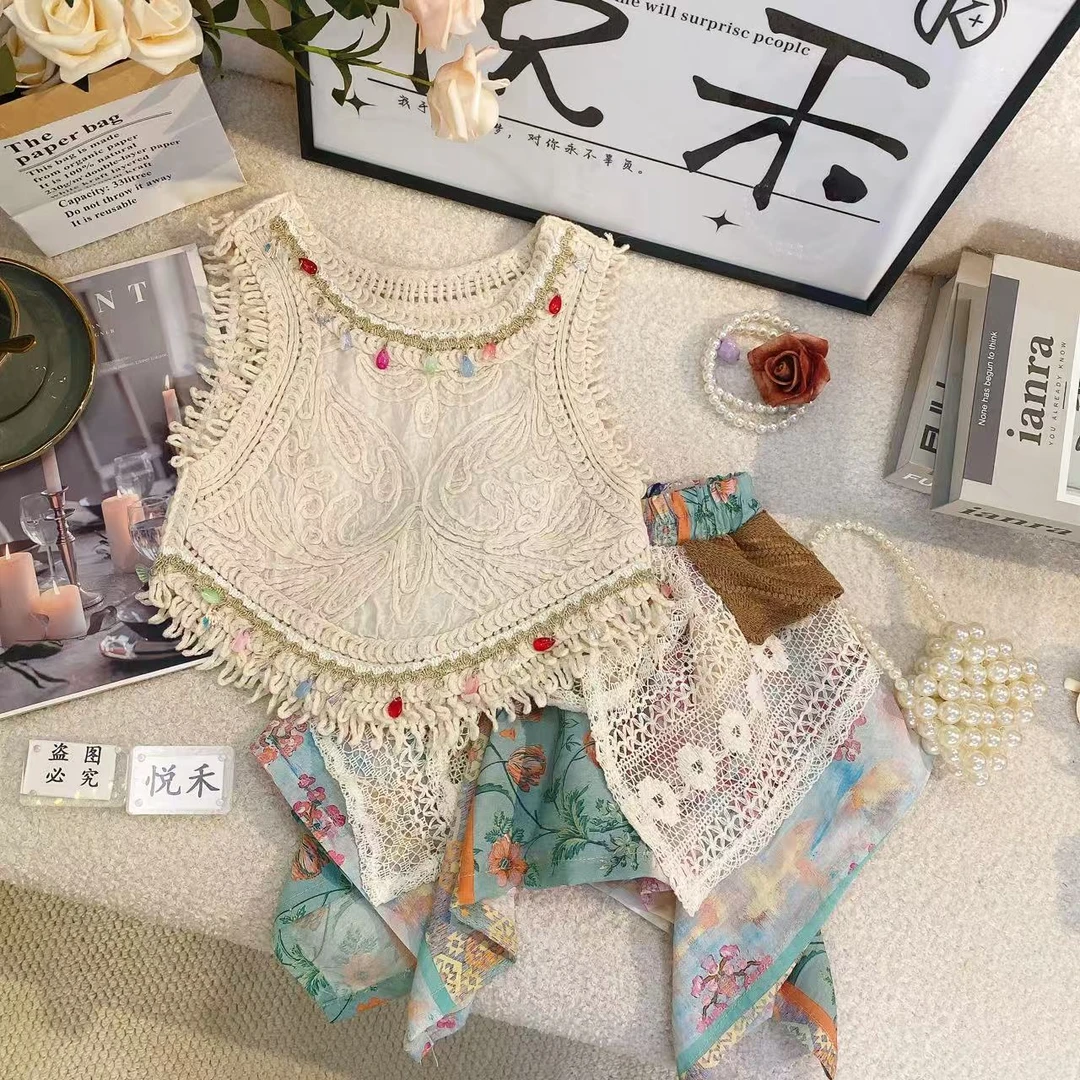 SD2025夏季女童镂空时尚无袖女宝洋气短裙不规则两件套8735