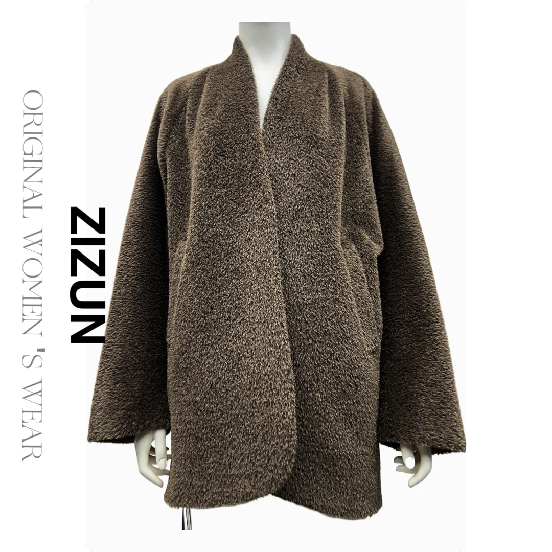 ZIZUN/姿尊秋冬季宽松休闲百搭女士短款大衣外套